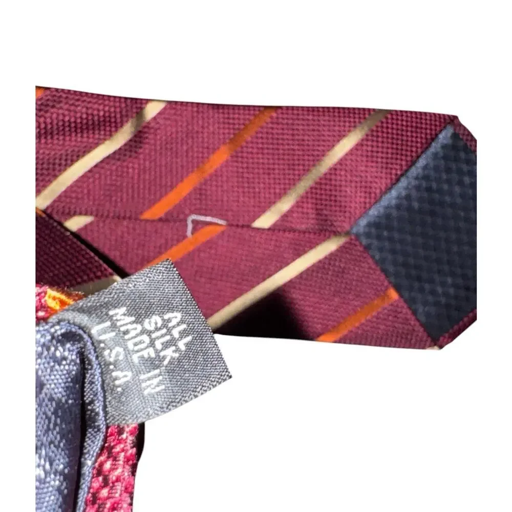 Executive Collection Tom James Tall Man Silk‎ Tie Burgundy Stripe Necktie Formal